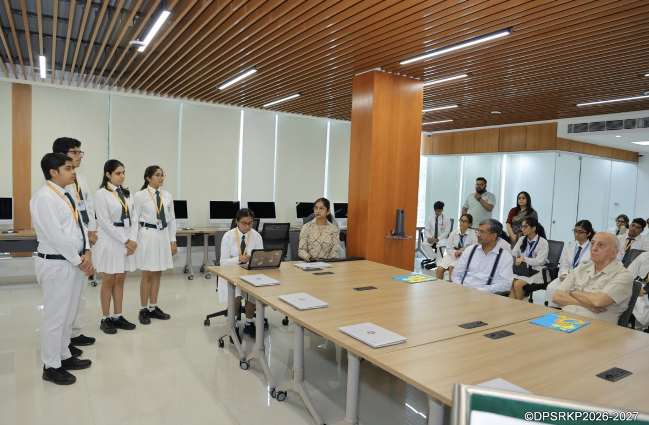 The team presenting MudraPragyan AI to guests at the Valedictory Ceremony
